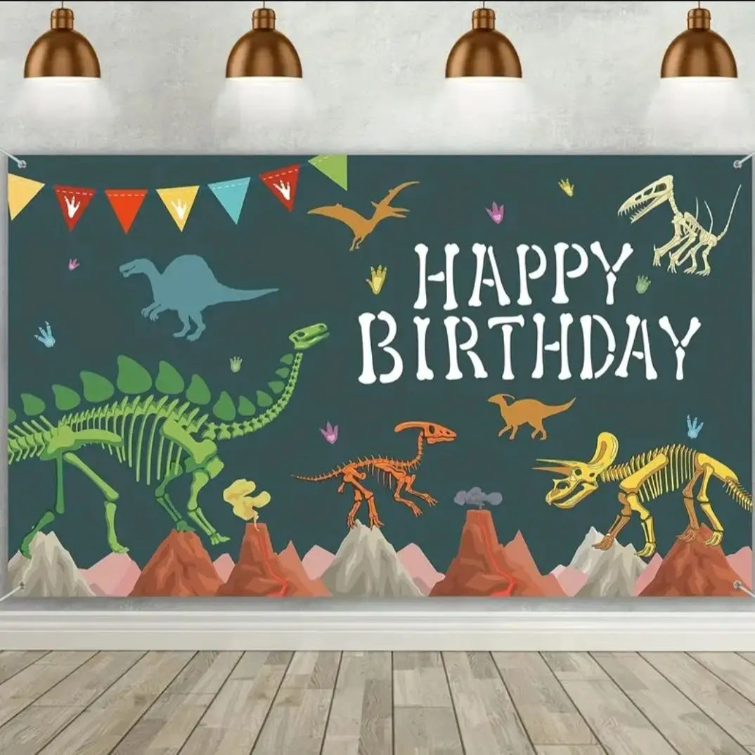 Tapiz de tela de fondo para fiesta de cumpleaños de dinosaurio de niño de cumpleaños 96a