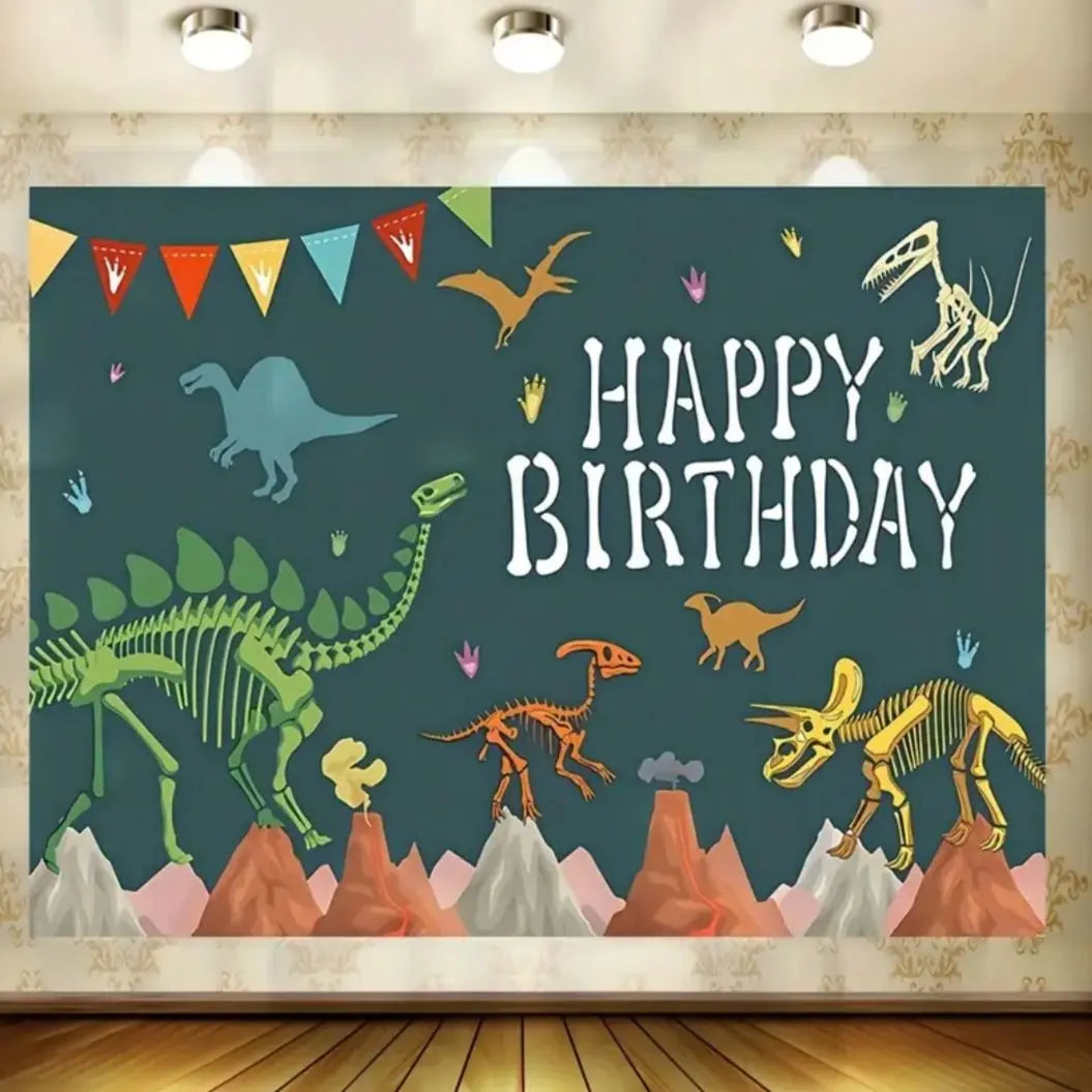 Tapiz de tela de fondo para fiesta de cumpleaños de dinosaurio de niño de cumpleaños 96a