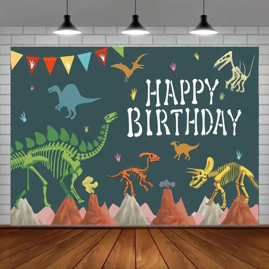 Tapiz de tela de fondo para fiesta de cumpleaños de dinosaurio de niño de cumpleaños 96a