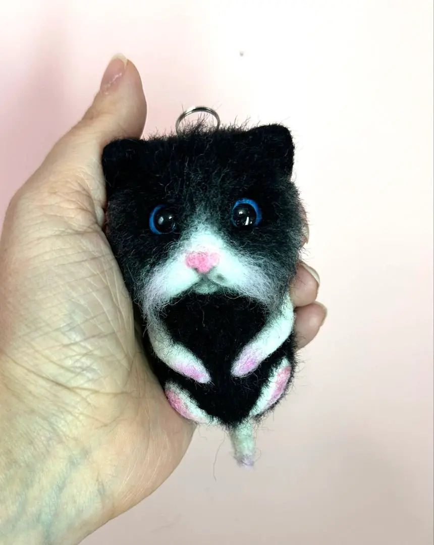 Wool Cat/Black and White Hairy Cat/Keychain Cat