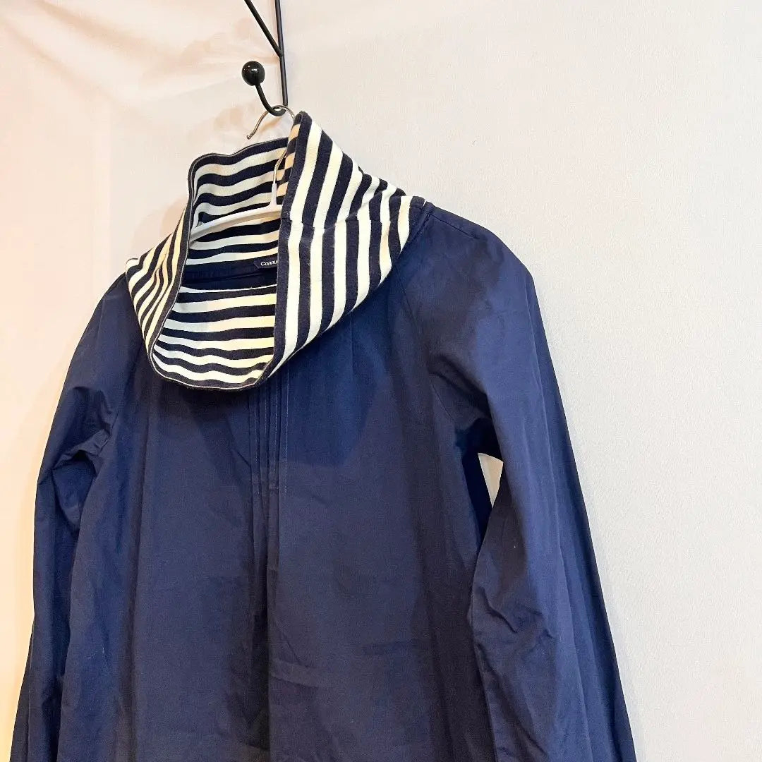 M131 Made in Japan High Neck Navy Striped Collar Long Sleeve Cut and Sew, Layered Style