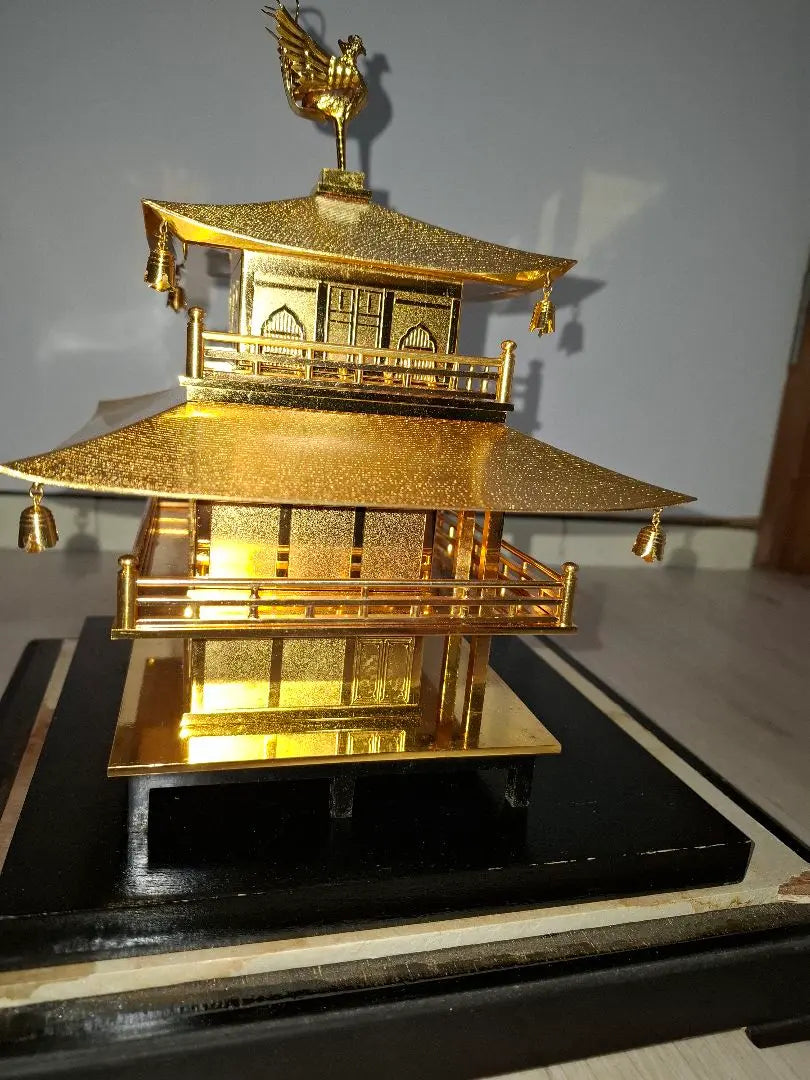 Collector Kinkakuji Temple Ornament Metal Lucky Goods Comes with glass case