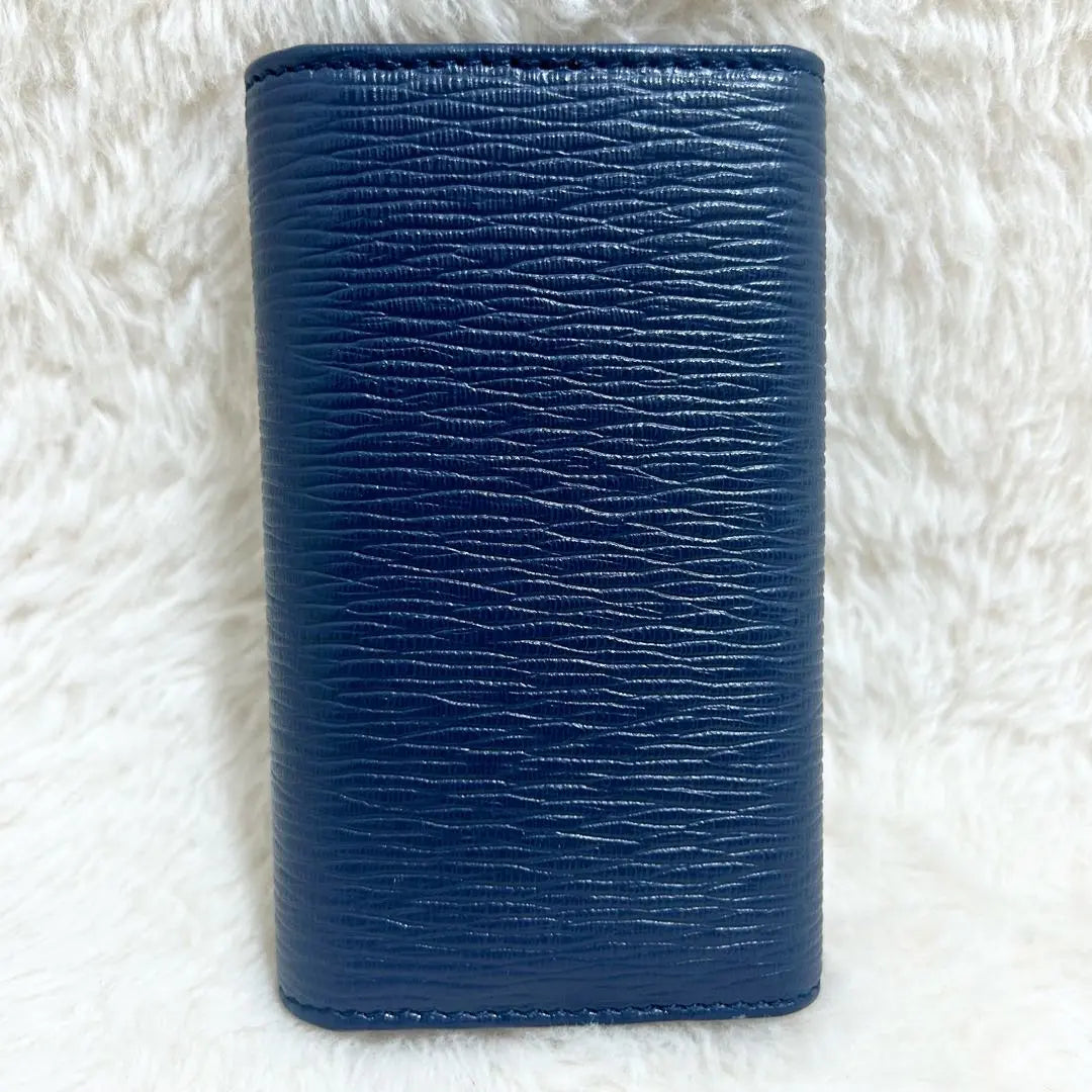 Beautiful condition Salvatore Ferragamo key case 6-strand Saffiano leather Blue