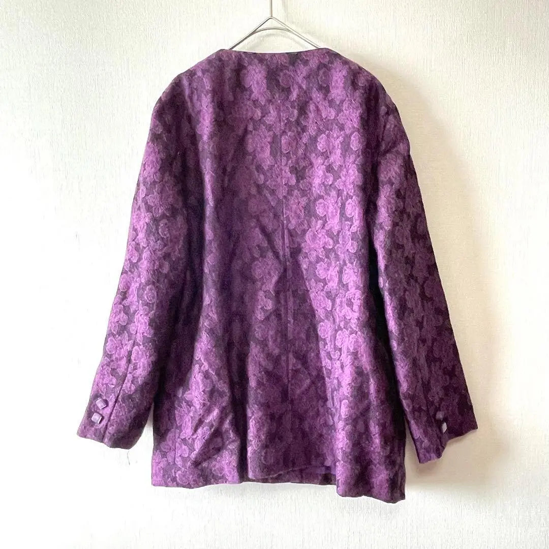 [Akimode Salon] 80s Collarless Jacket Floral Pattern Purple M e0153