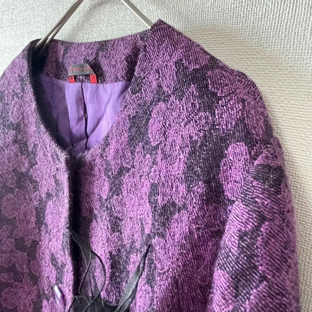 [Akimode Salon] 80s Collarless Jacket Floral Pattern Purple M e0153