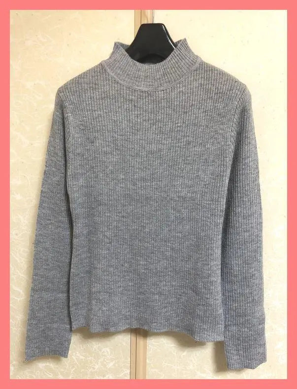 ☆Super beautiful condition ☆Stylish up♪High neck high neck rib knit L for easy neck ☆