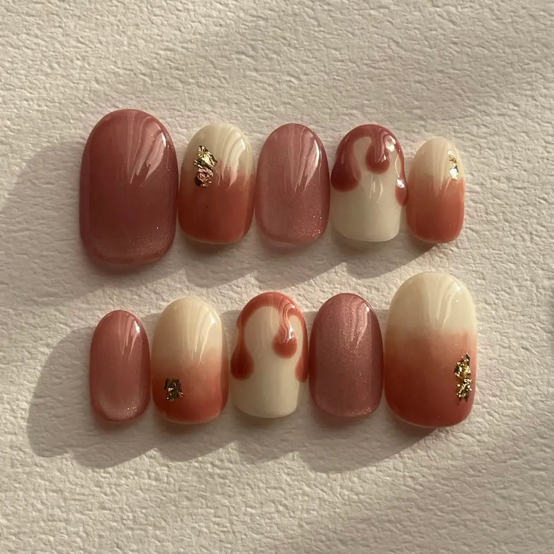 Custom nail tips, strawberry, milk, spring nails