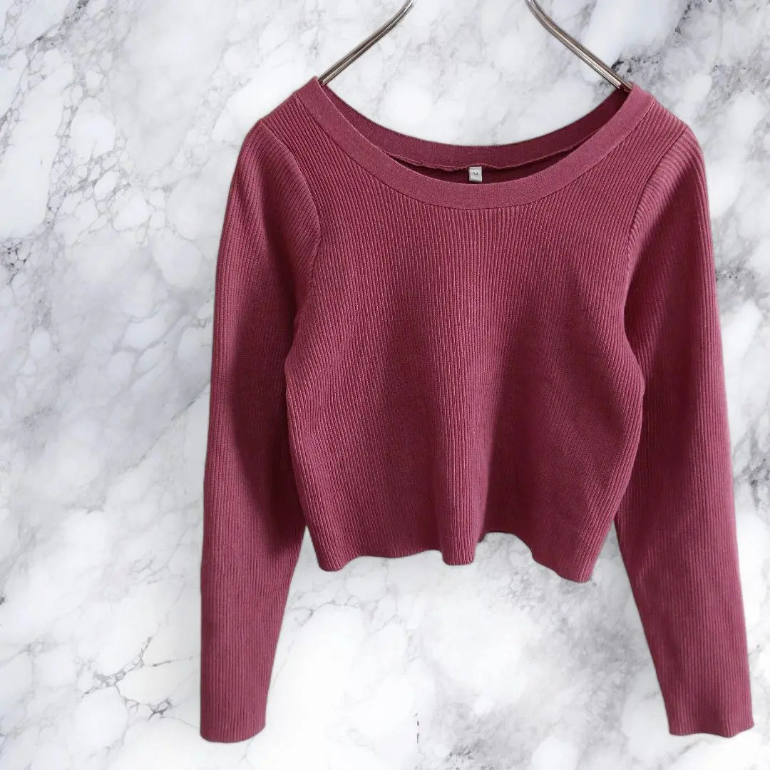 ◆Long-sleeved sweater◆ M Thin rib knit Spring knit Short length Spring and autumn ◆w0809