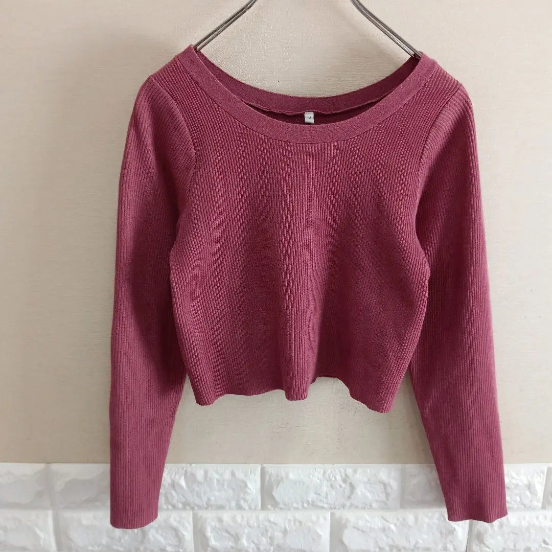 ◆Long-sleeved sweater◆ M Thin rib knit Spring knit Short length Spring and autumn ◆w0809