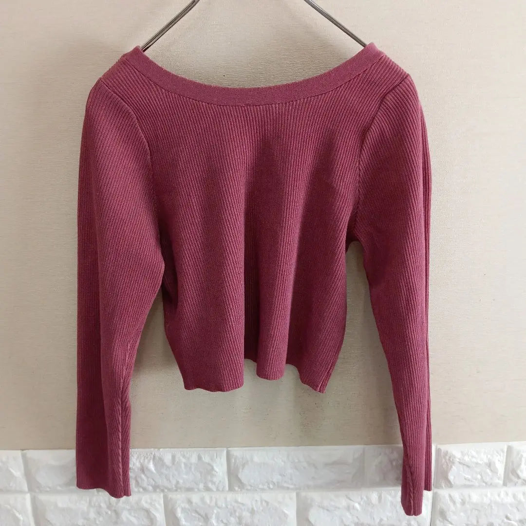 ◆Long-sleeved sweater◆ M Thin rib knit Spring knit Short length Spring and autumn ◆w0809