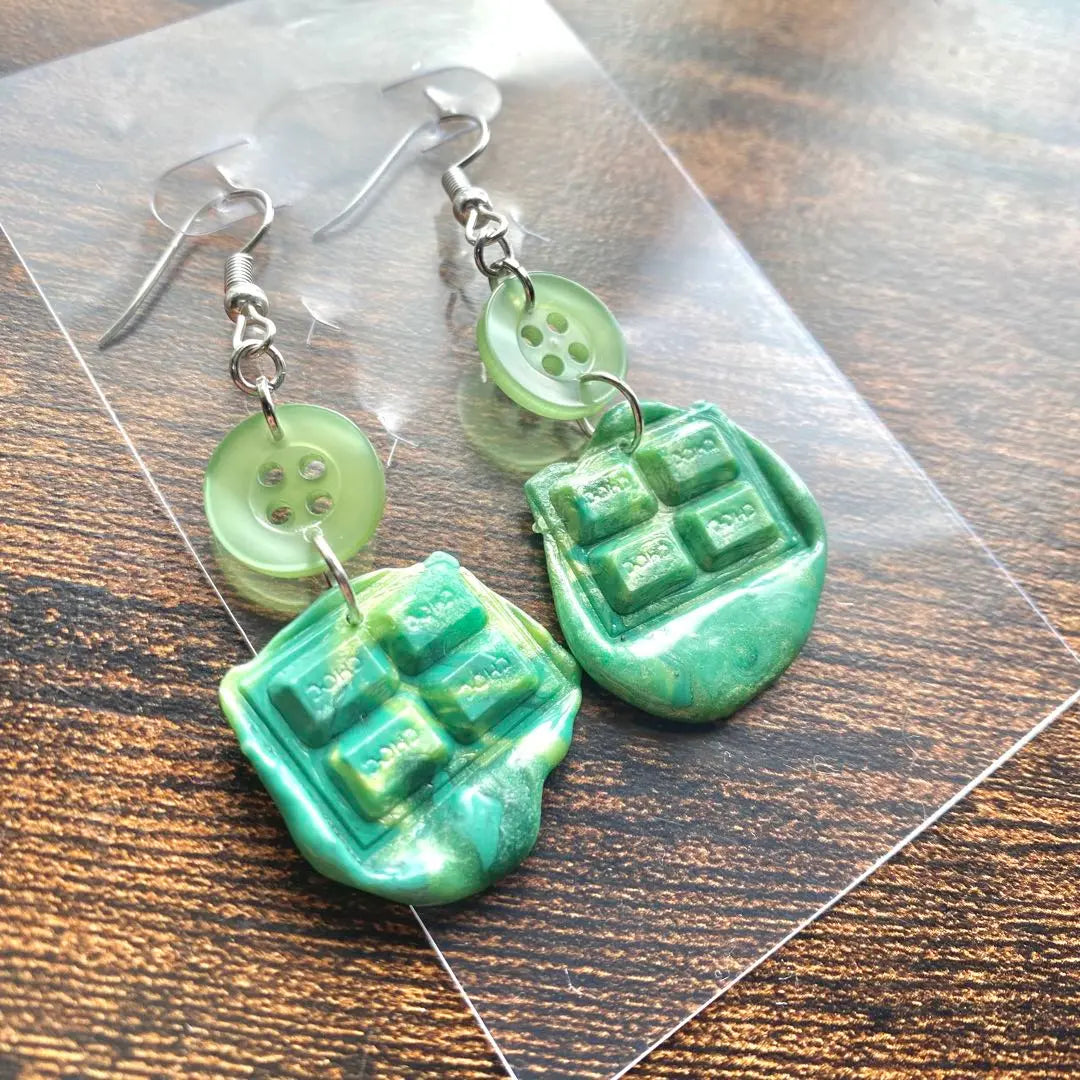 No.44 Handmade Earrings, Ceiling Wax, Green, Matcha, Chocolate