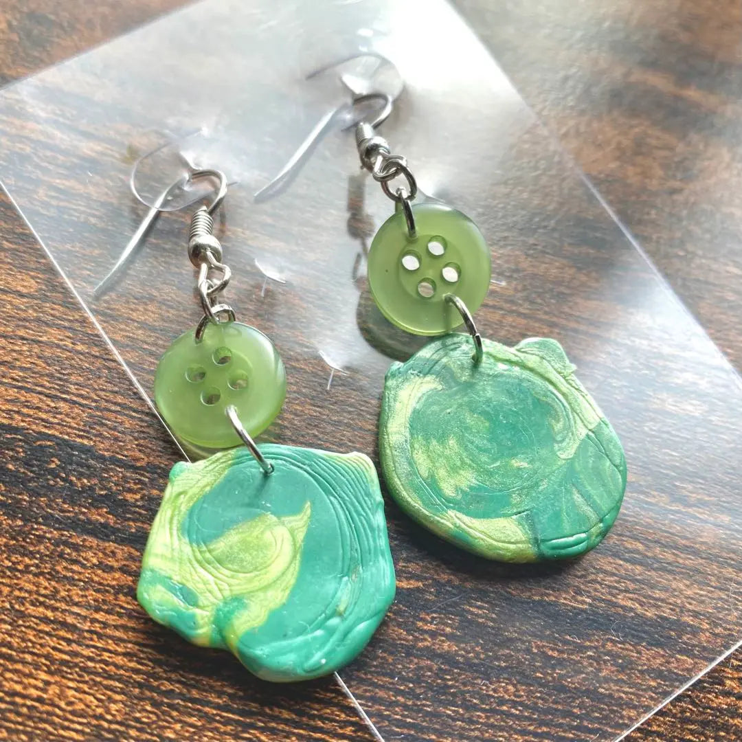 No.44 Handmade Earrings, Ceiling Wax, Green, Matcha, Chocolate