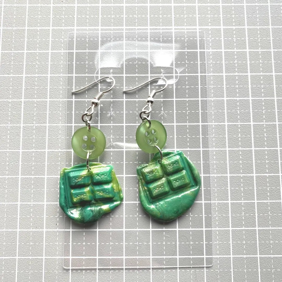 No.44 Handmade Earrings, Ceiling Wax, Green, Matcha, Chocolate