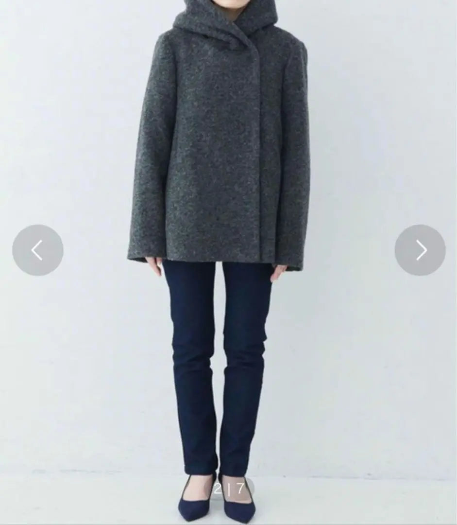 IEDIT Sliver Knit Short-length Hooded Coat [Grey] Felicimo | IEDIT　スライバーニット ショート丈フーデッドコート【グレー】フェリシモ