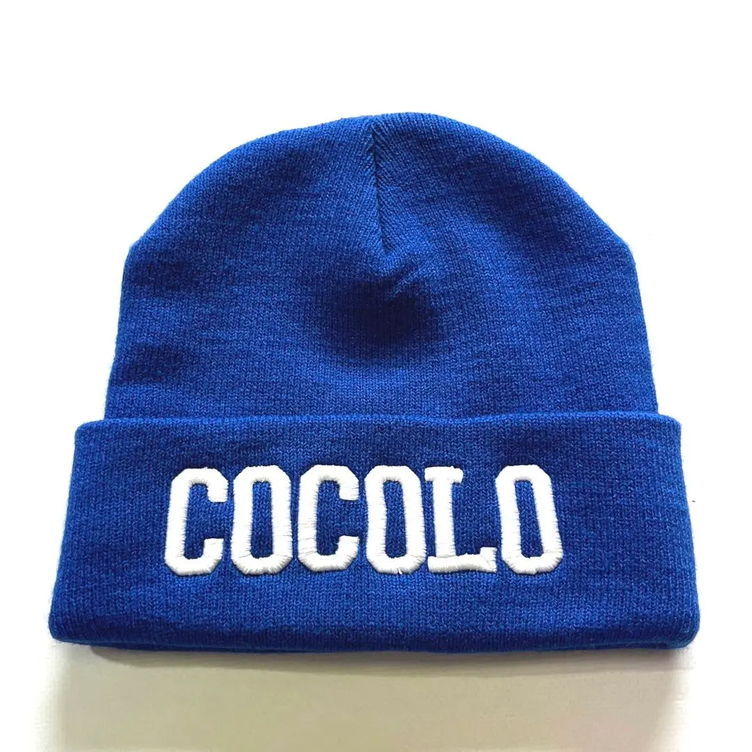 Gorro de punto Cocolo BLAND con logotipo bordado en azul y blanco