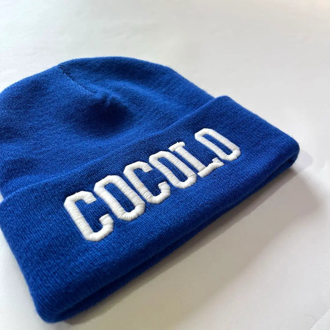 Cocolo BLAND Knit Hat Blue White Logo Embroidery Beanie Watch Cap