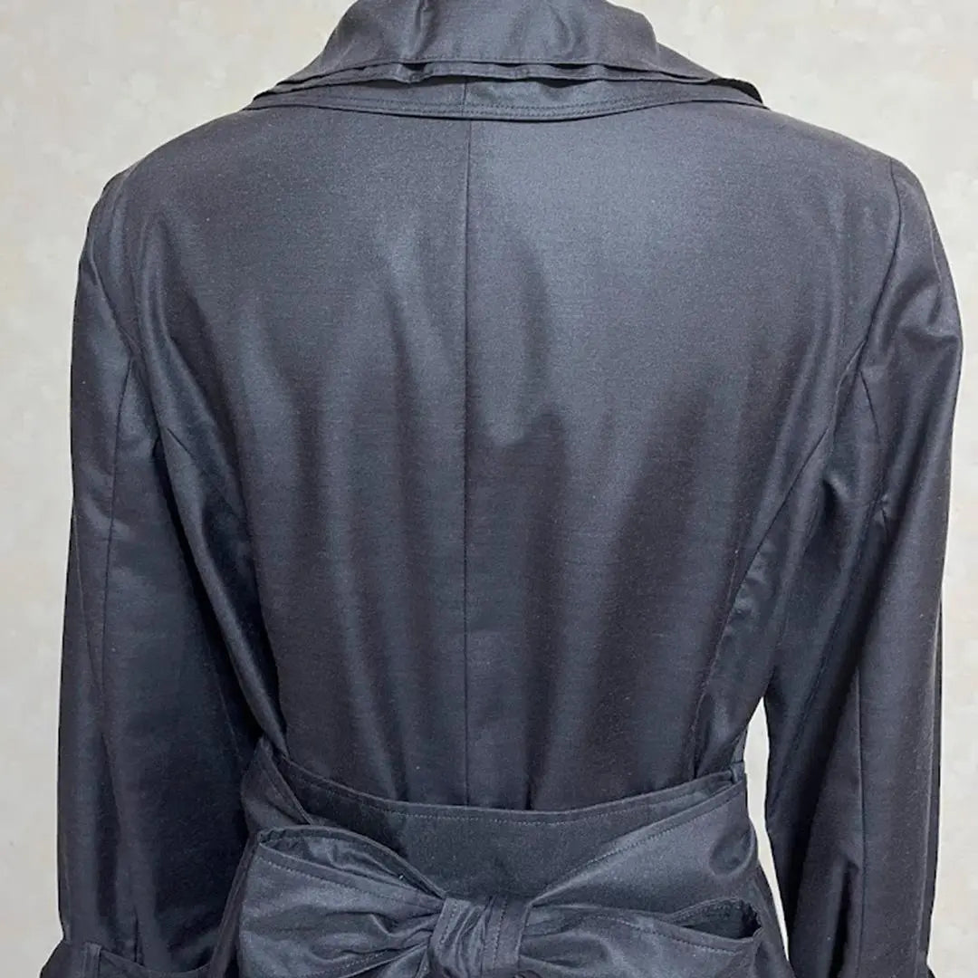 Mz Glace Spring Coat Black Frill Collar Belt Ribbon Sleeve