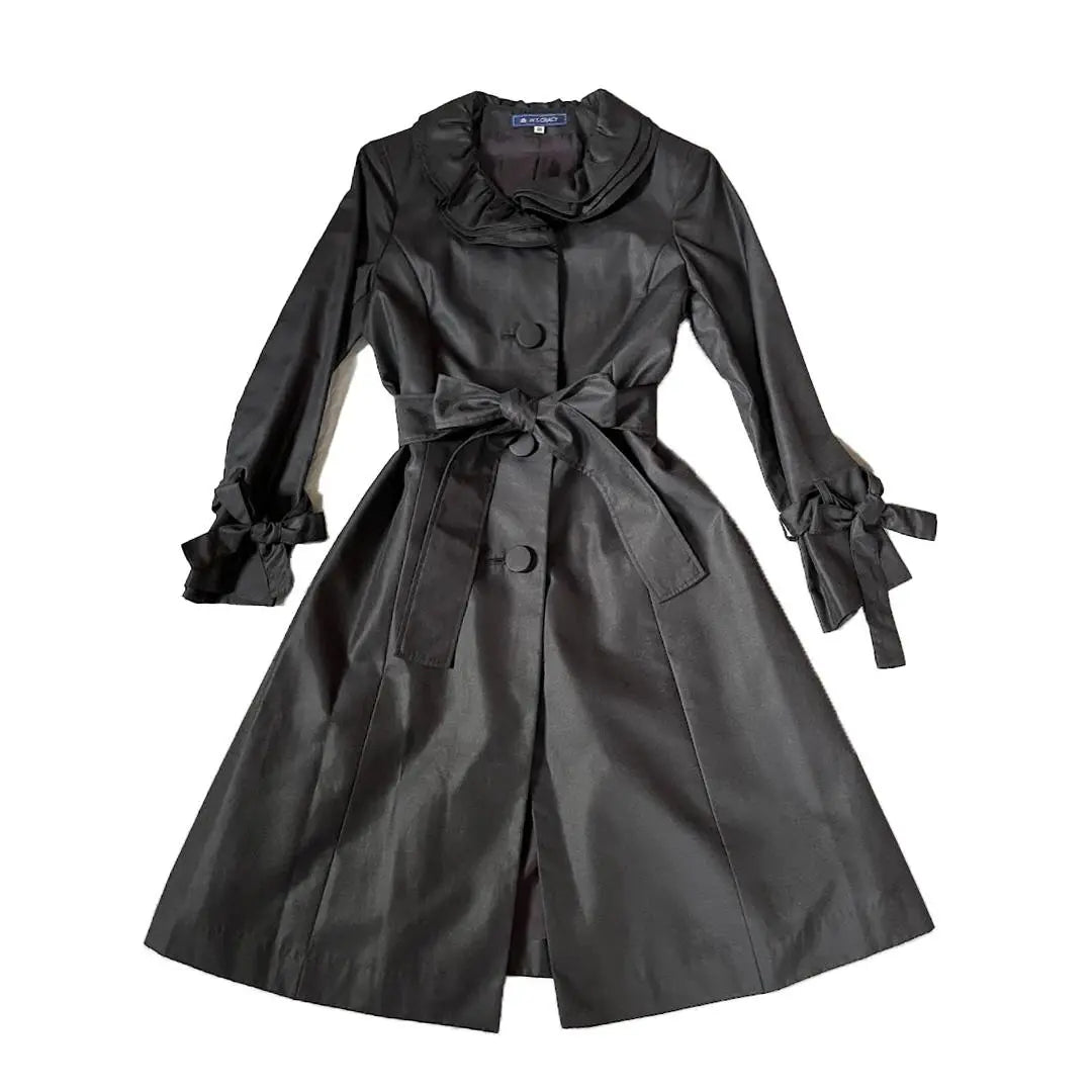 Mz Glace Spring Coat Black Frill Collar Belt Ribbon Sleeve