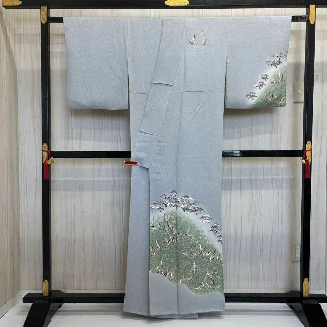 AK-1996 Sleeve length 65 Yuzen Gold colored No crest tsukesage visiting kimono genuine silk