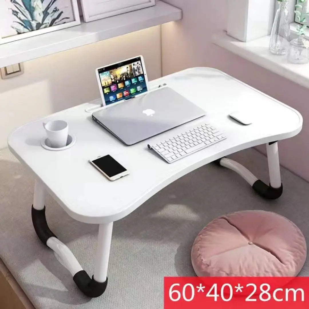 Folding low table, mini table, wood grain, white, white, desk