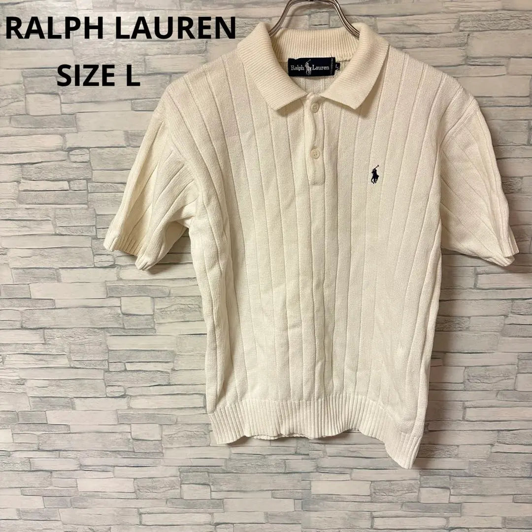 Ralph Lauren Polo Shirt Sweater [L] White Stylish Ribbed Short Sleeve