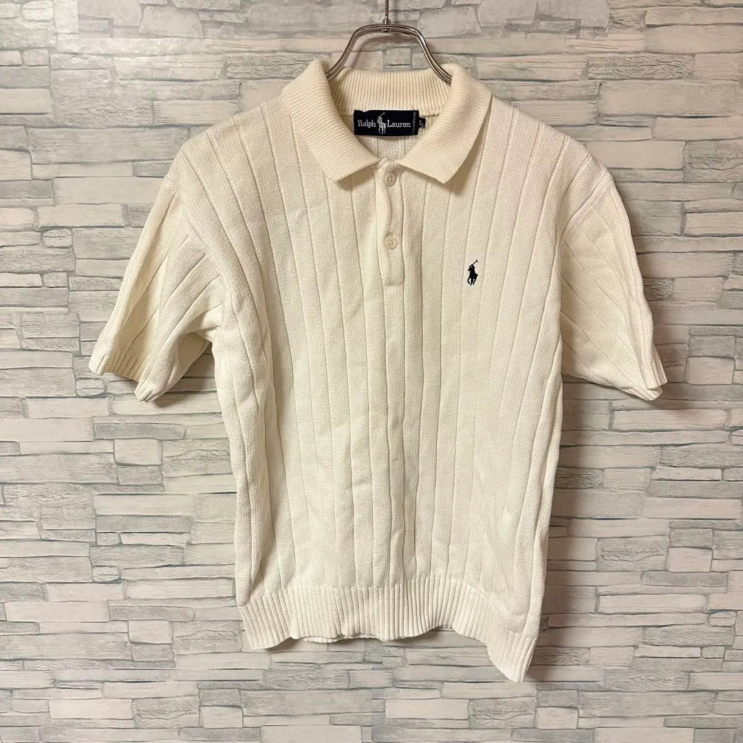 Ralph Lauren Polo Shirt Sweater [L] White Stylish Ribbed Short Sleeve