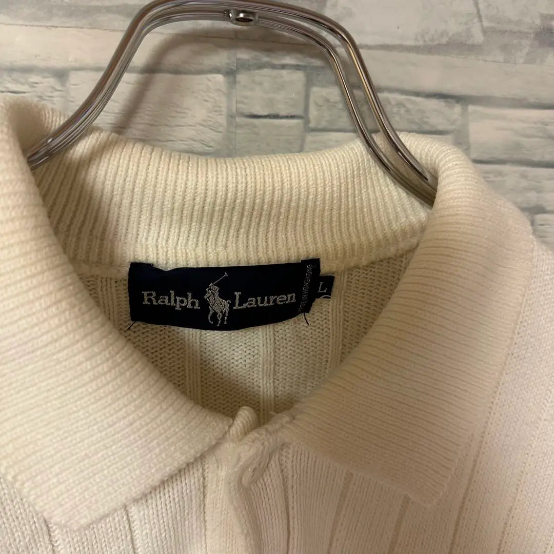 Ralph Lauren Polo Shirt Sweater [L] White Stylish Ribbed Short Sleeve