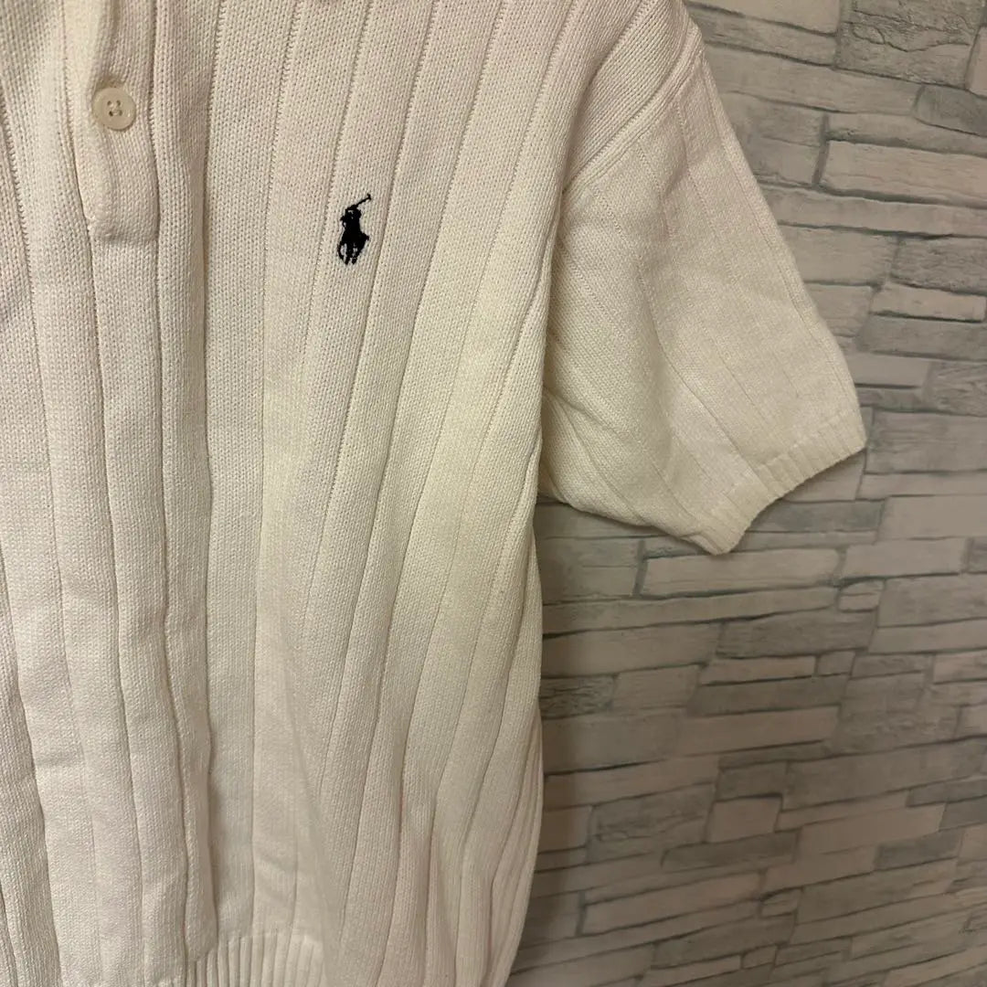 Suéter tipo polo Ralph Lauren [L] blanco elegante de canalé de manga corta