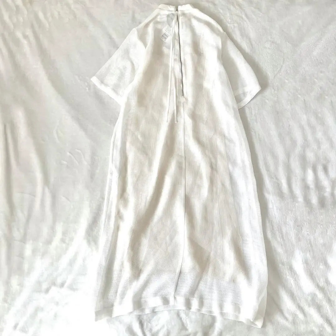 New Arobe Stand Neck Mesh Dress White White Short Sleeve Made in Japan