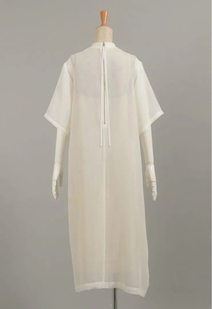 New Arobe Stand Neck Mesh Dress White White Short Sleeve Made in Japan