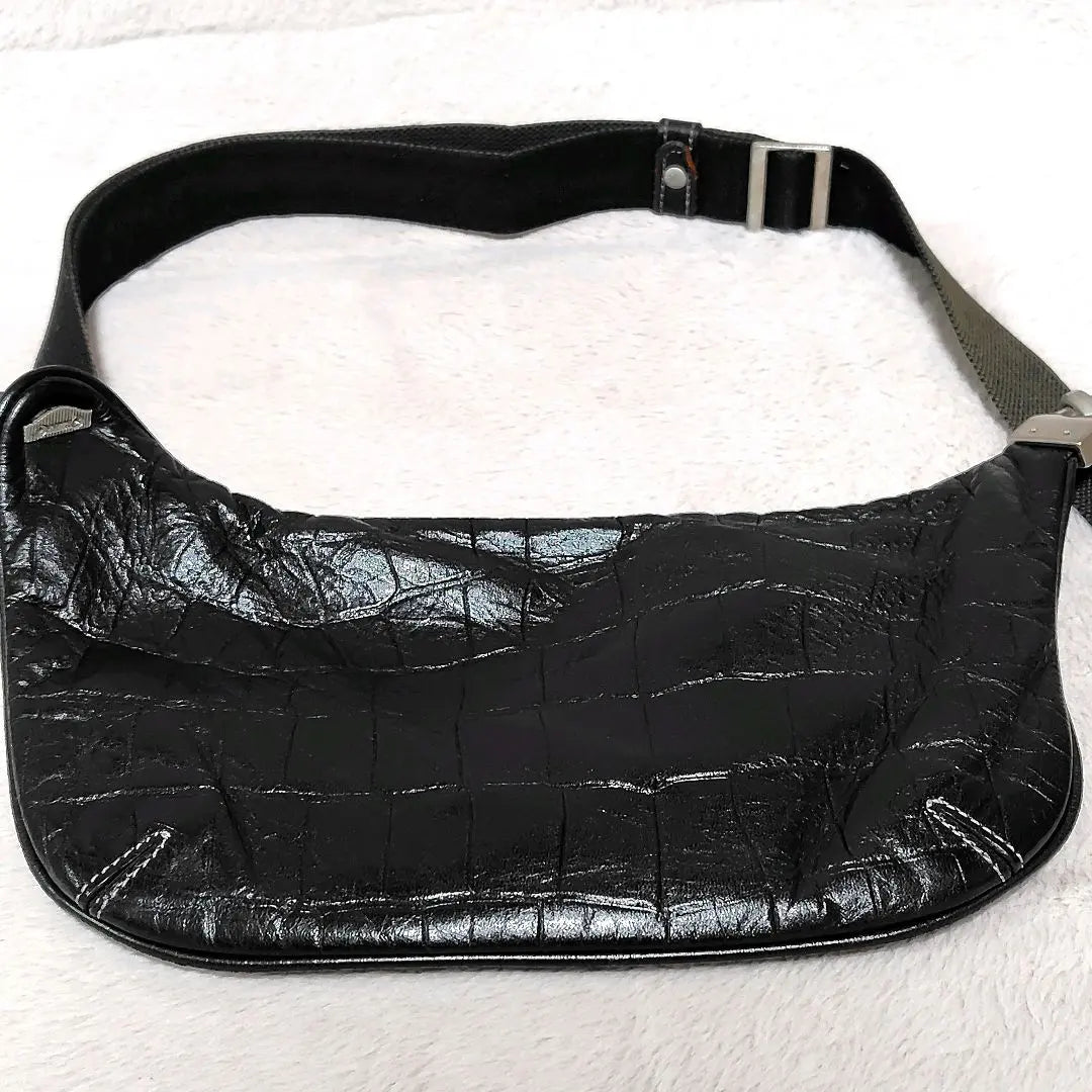 Aniari waist bag black leather embossed crossbody simple