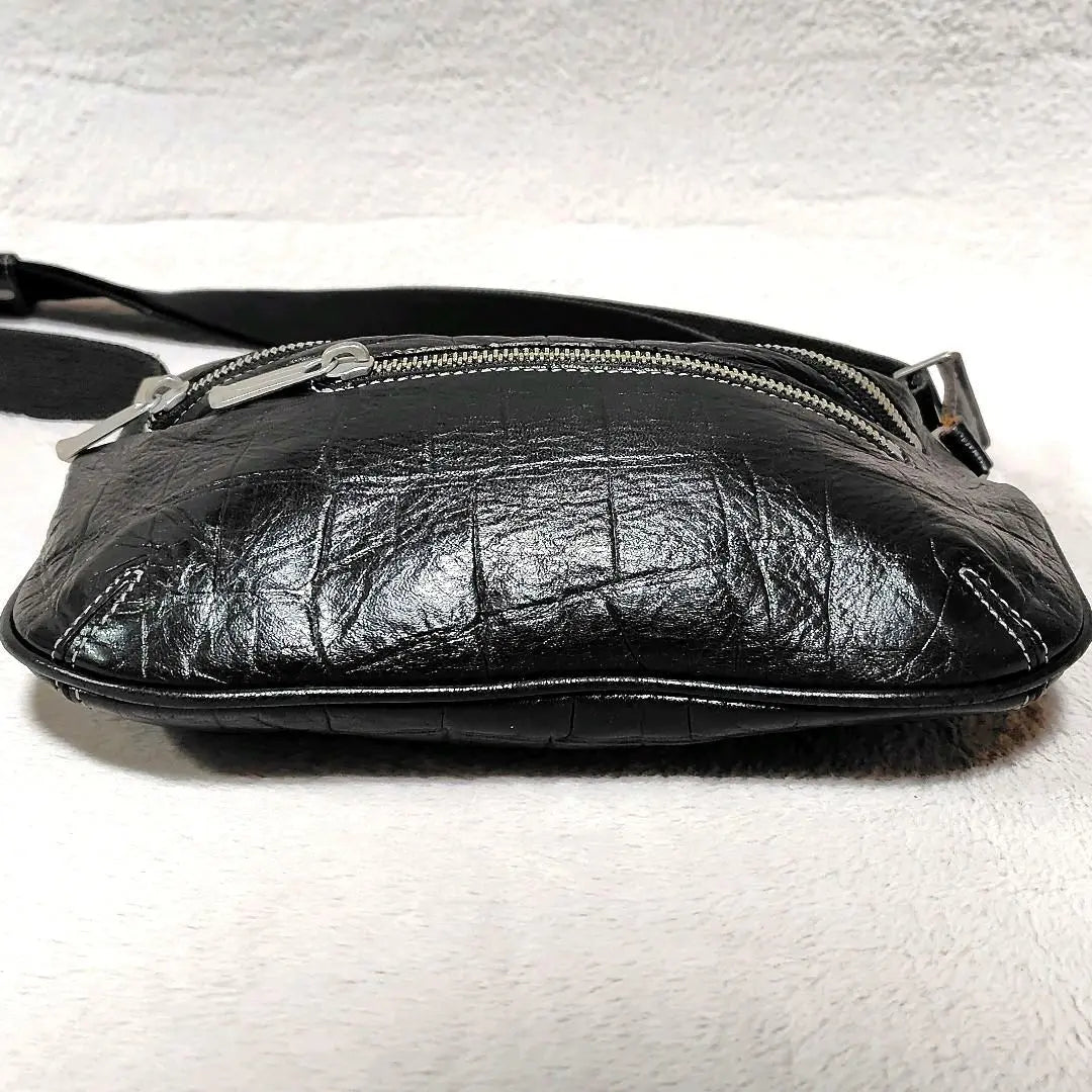 Aniari waist bag black leather embossed crossbody simple