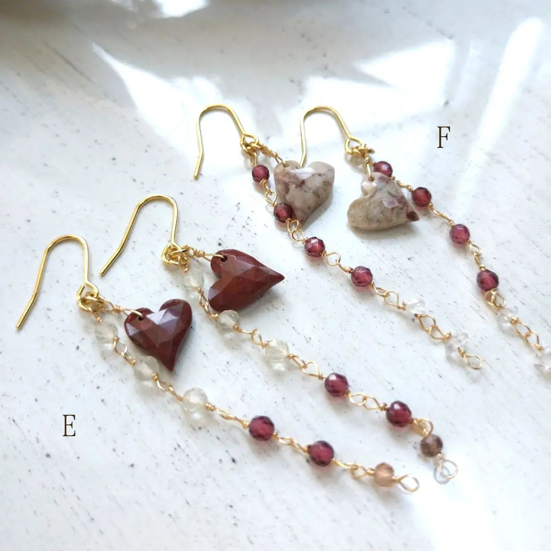 [F] Rosita Jasper's Heart and Garnet Herkimer Diamond Earrings