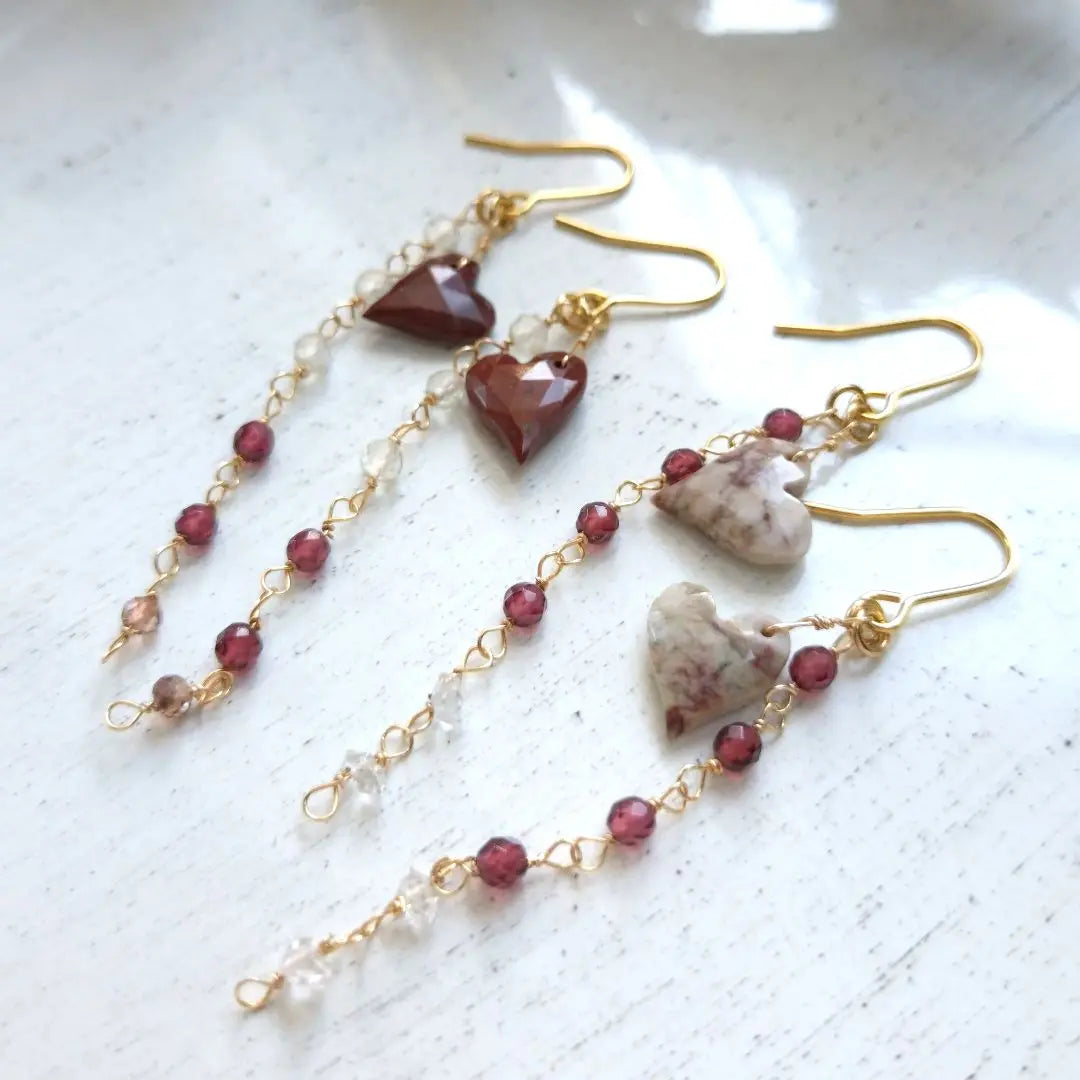 [F] Rosita Jasper's Heart and Garnet Herkimer Diamond Earrings