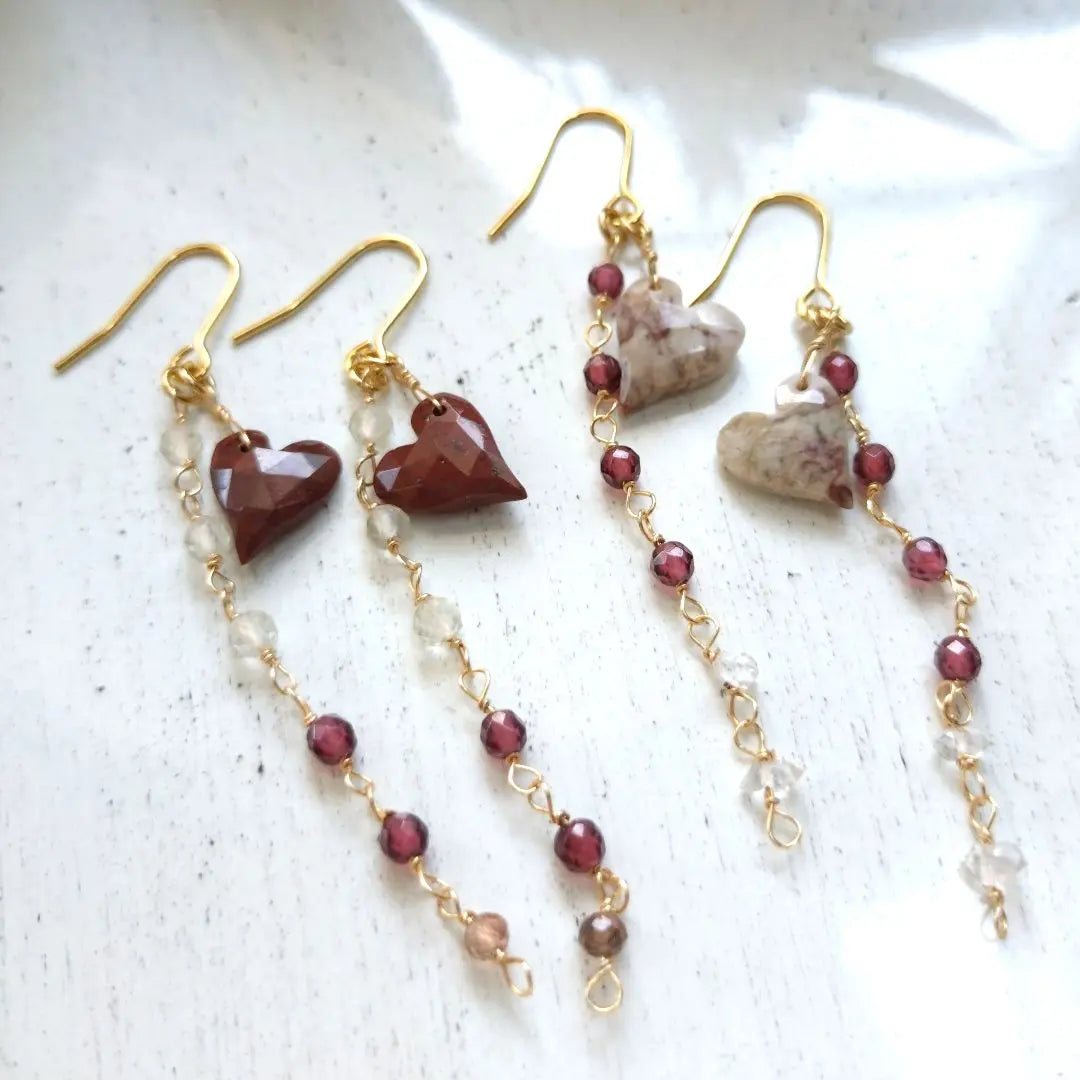 [F] Rosita Jasper's Heart and Garnet Herkimer Diamond Earrings