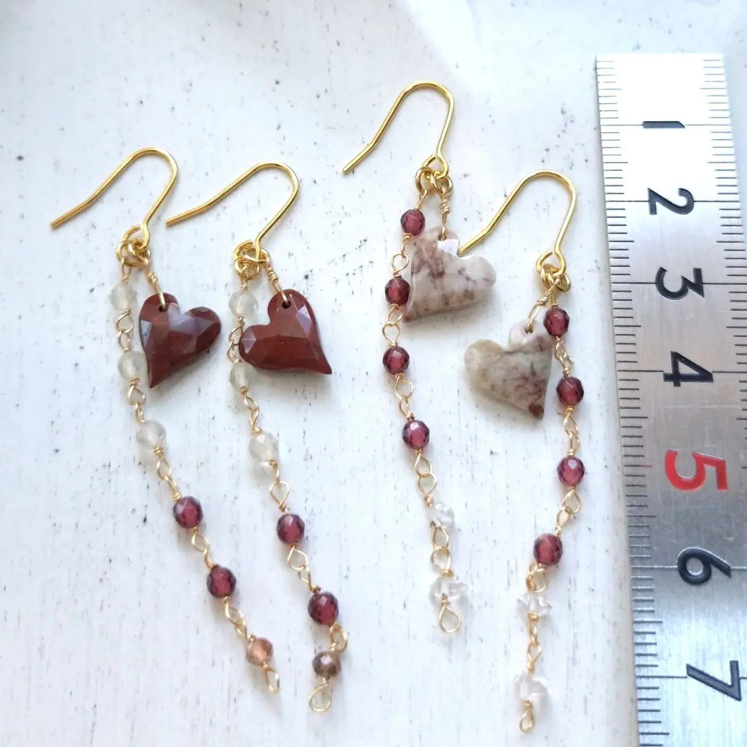 [F] Rosita Jasper's Heart and Garnet Herkimer Diamond Earrings