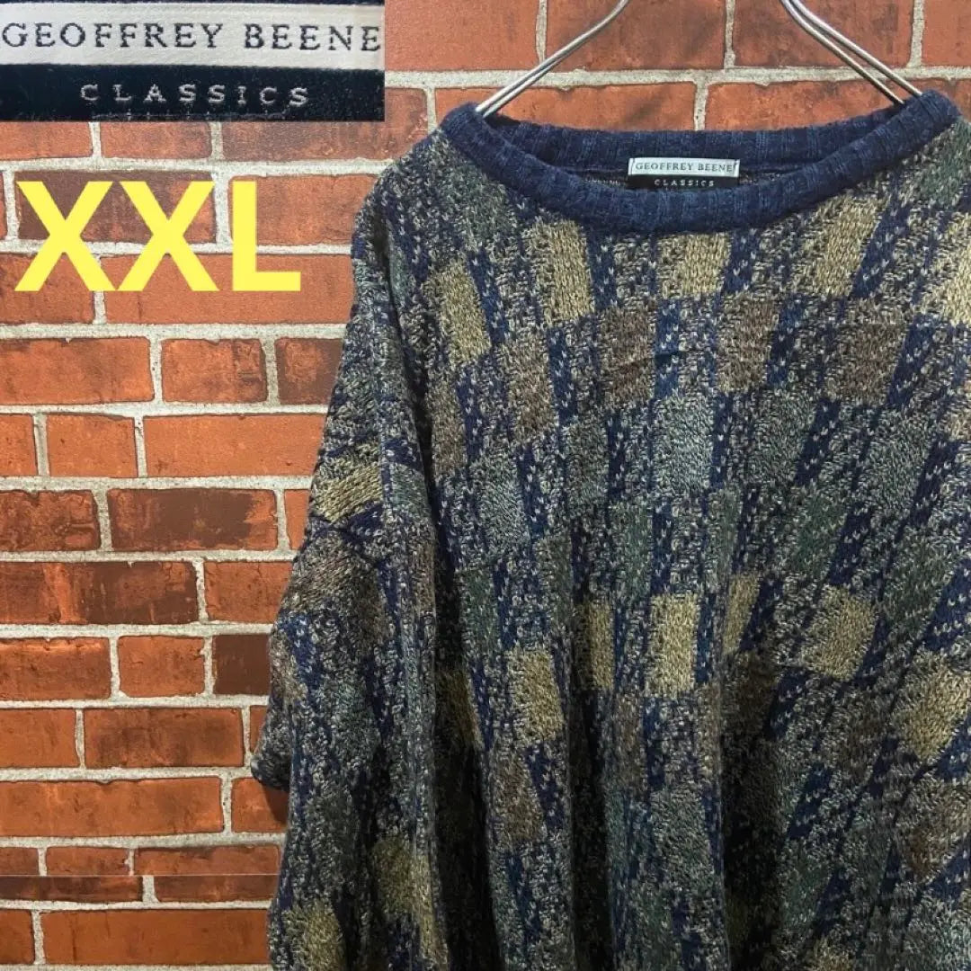 [Popular] GEOFFREY BEEN Vintage Clothing Knit Pattern Knit Zip Pattern Loose Tabo