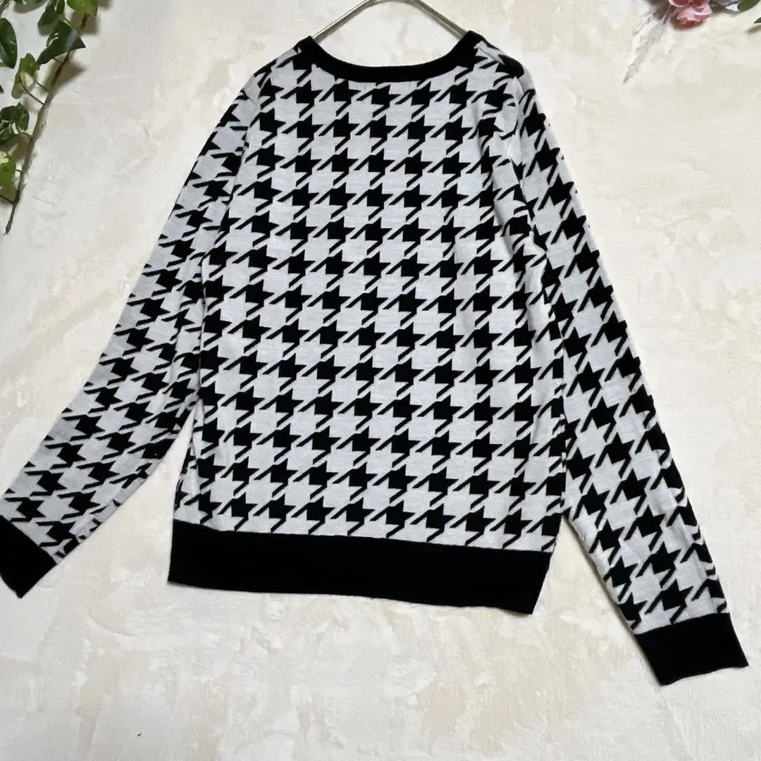 a336 [Hears] Hound Tooth Pattern Long Sleeve Knit L Size