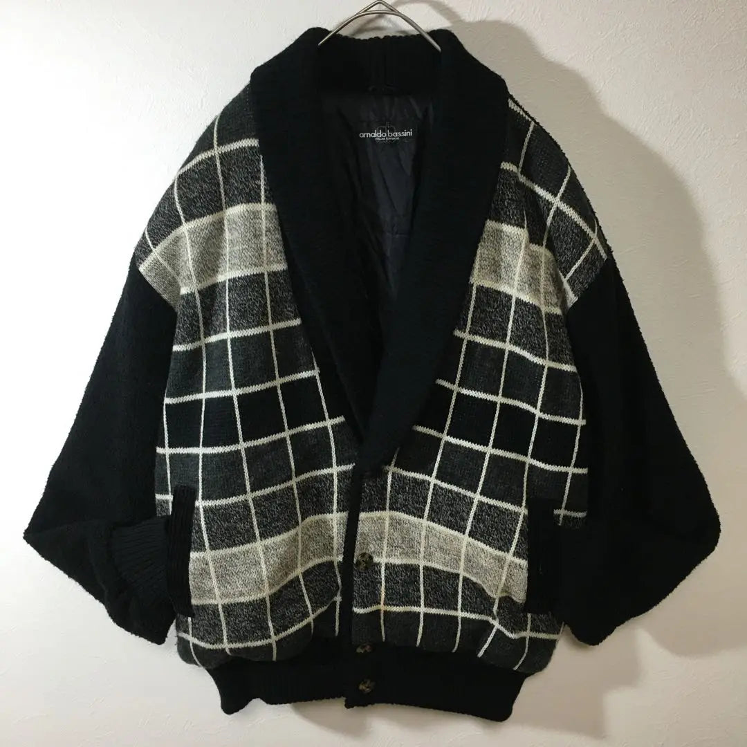 [Used clothing for unique style] Knit padded blouson Square pattern Black Gray Men's L