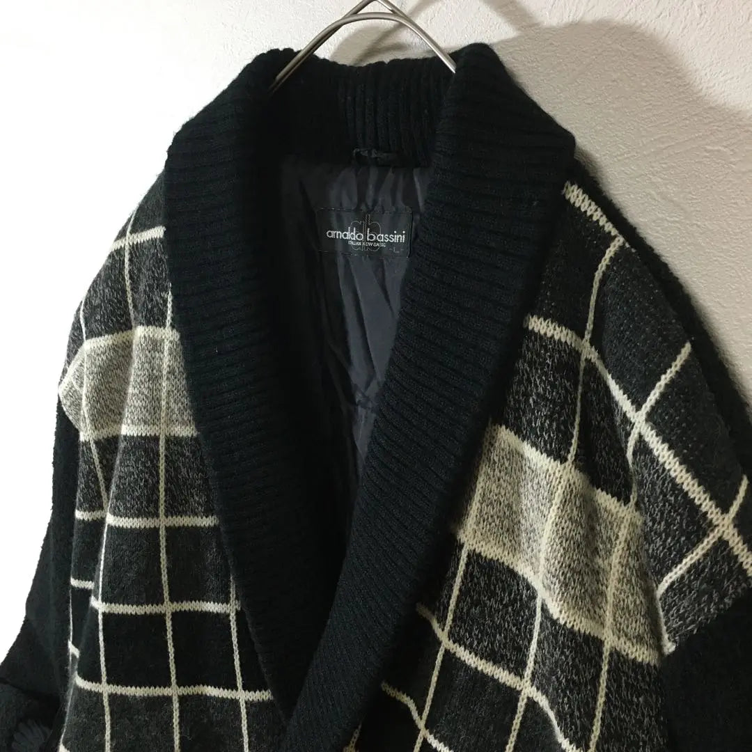 [Used clothing for unique style] Knit padded blouson Square pattern Black Gray Men's L