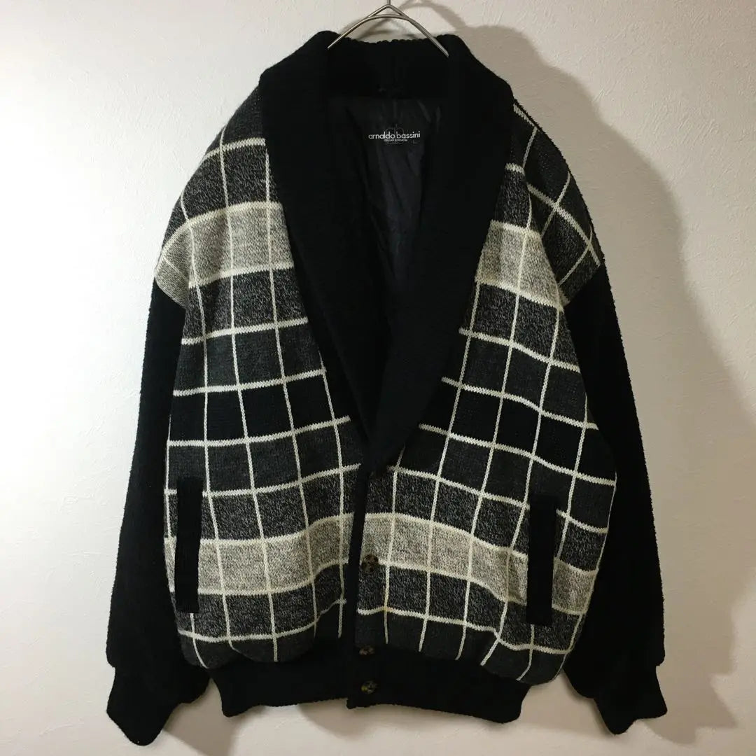 [Used clothing for unique style] Knit padded blouson Square pattern Black Gray Men's L