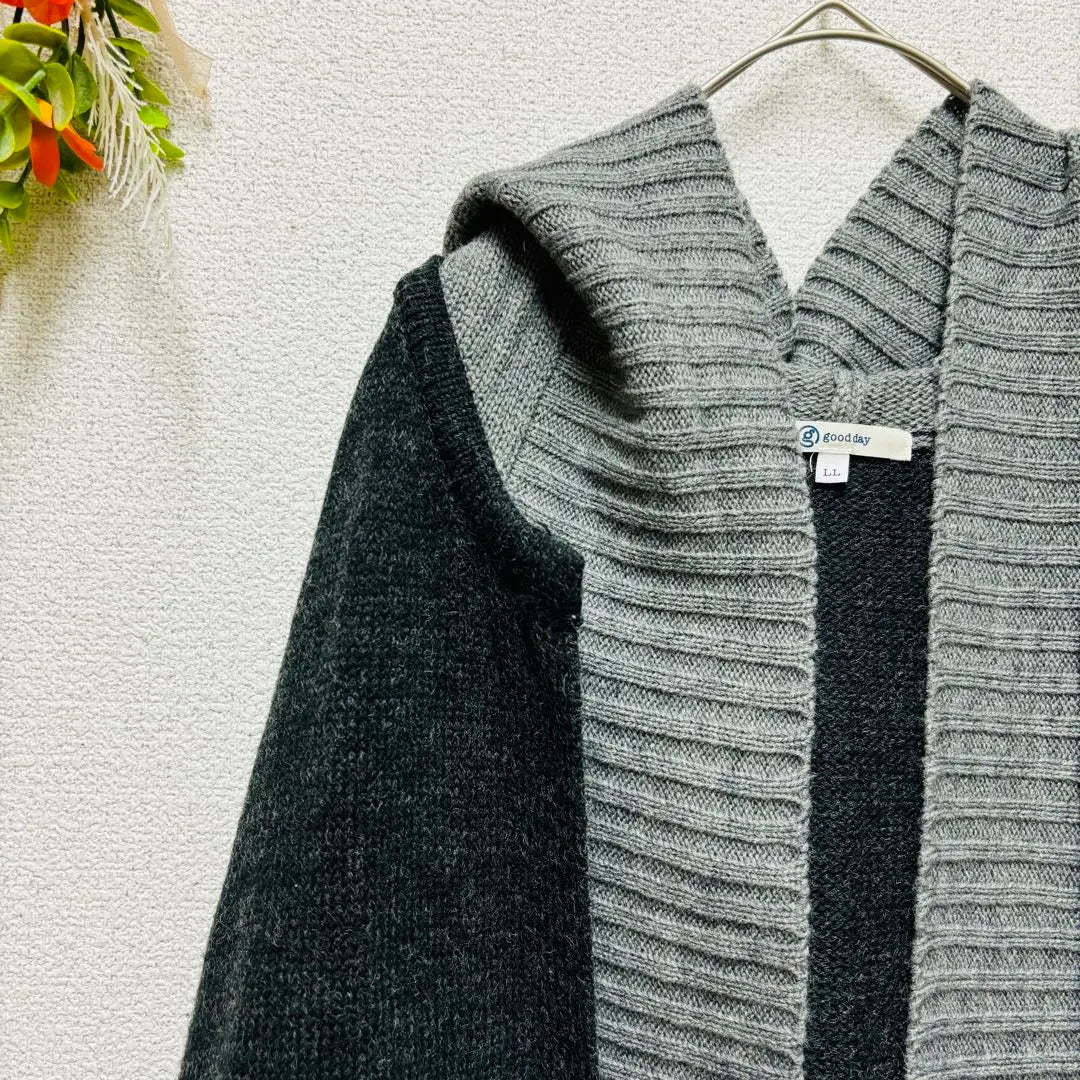 ★ GOODDAY [LL] Long Knit Cardigan Bicolor Loosen | ★goodday 【LL】 ロングニットカーディガン バイカラー ゆったり