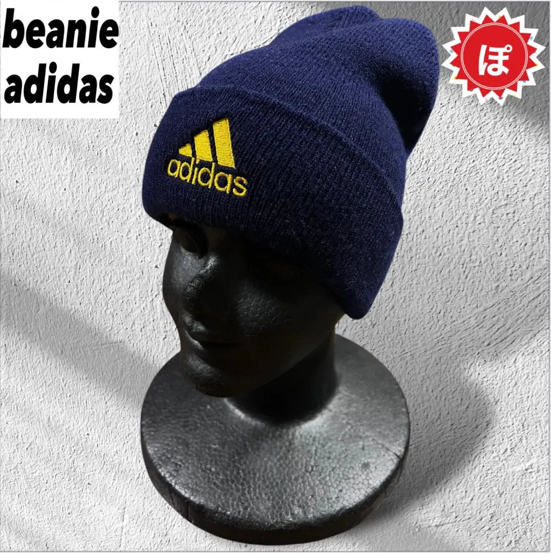 ✅adidas knit beanie navy yellow old