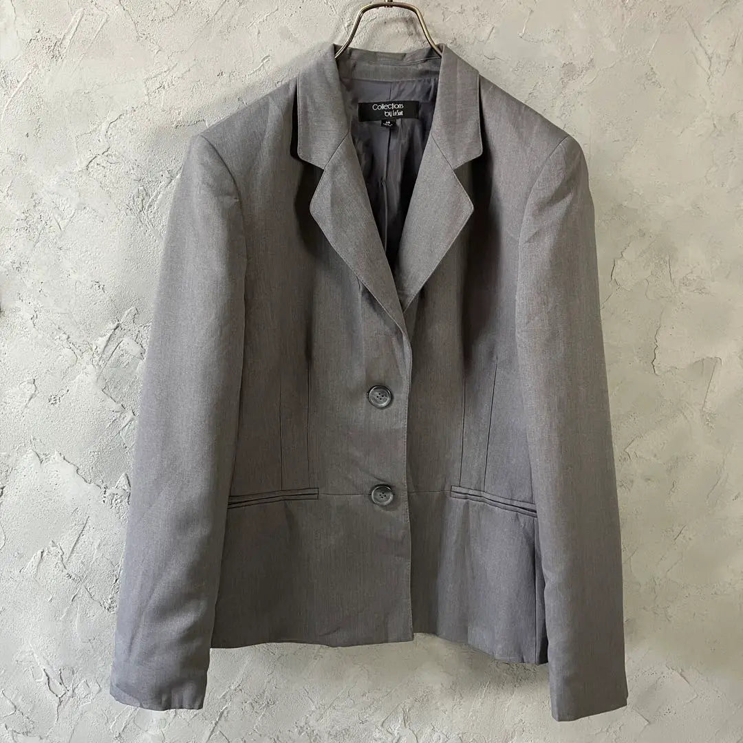 Vintage Tailored Jacket Business Gray Simple plain LO18