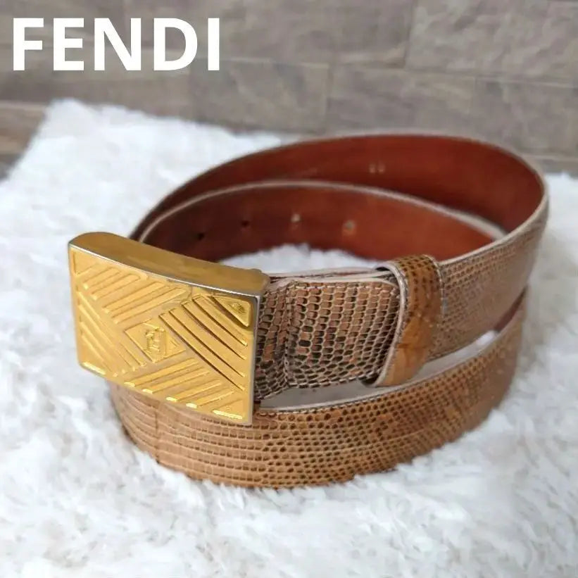 FENDI Belt Python Embossed Leather Gold Buckle