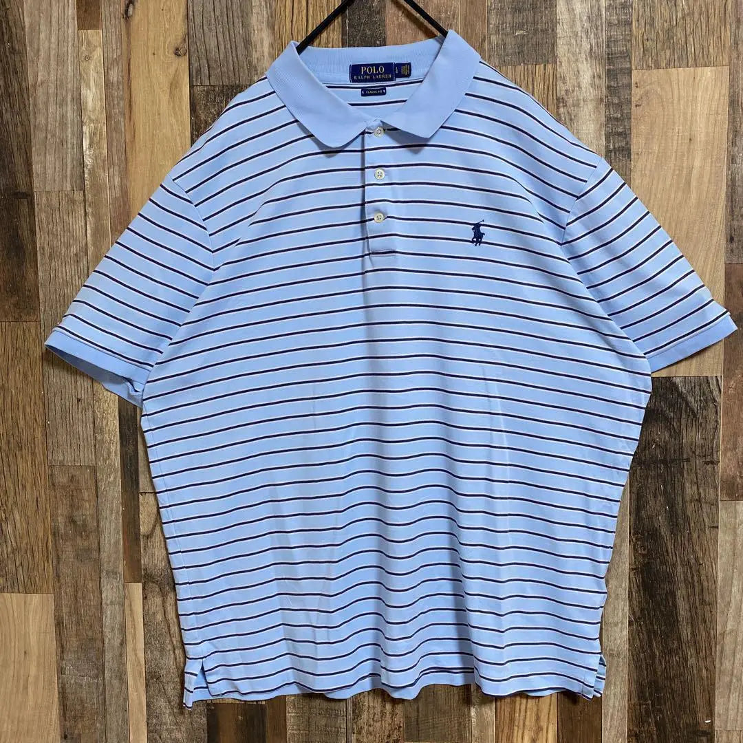 Polo Ralph Lauren Men's Short Sleeve Polo Shirt Striped Light Blue USA Vintage 90s