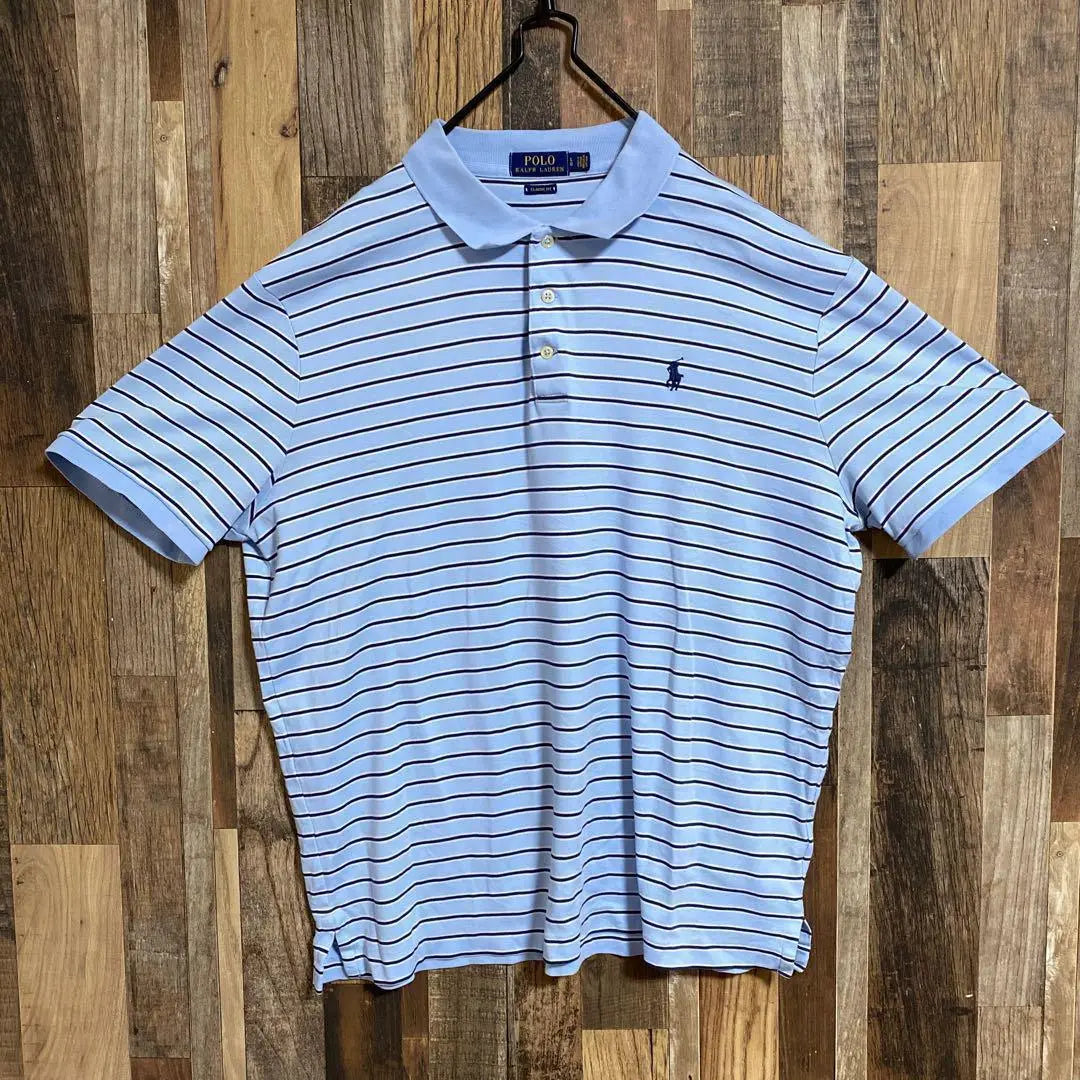 Polo Ralph Lauren Men's Short Sleeve Polo Shirt Striped Light Blue USA Vintage 90s