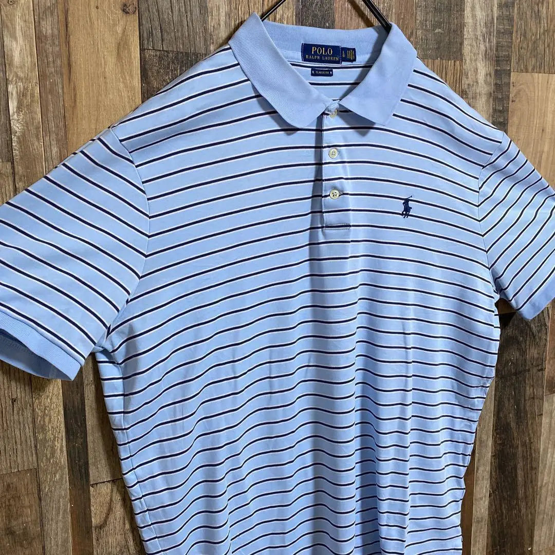 Polo Ralph Lauren Men's Short Sleeve Polo Shirt Striped Light Blue USA Vintage 90s