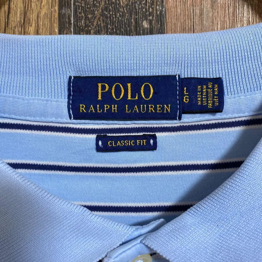 Polo Ralph Lauren Men's Short Sleeve Polo Shirt Striped Light Blue USA Vintage 90s