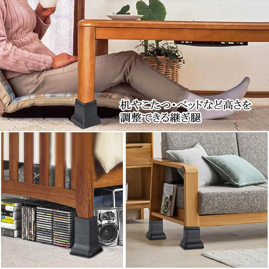 Easy to adjust the height of the table and bed. Set of 4 feet to increase the height of the bed